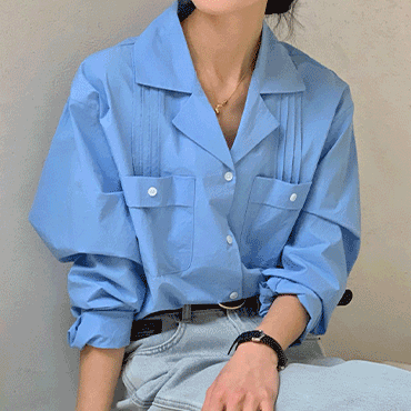 핀턱 포켓 오픈카라 봄셔츠 블라우스 여성 면남방